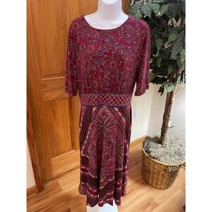 London Times Jersey, Midi Dress, Boho Pattern, Size 16, NWT